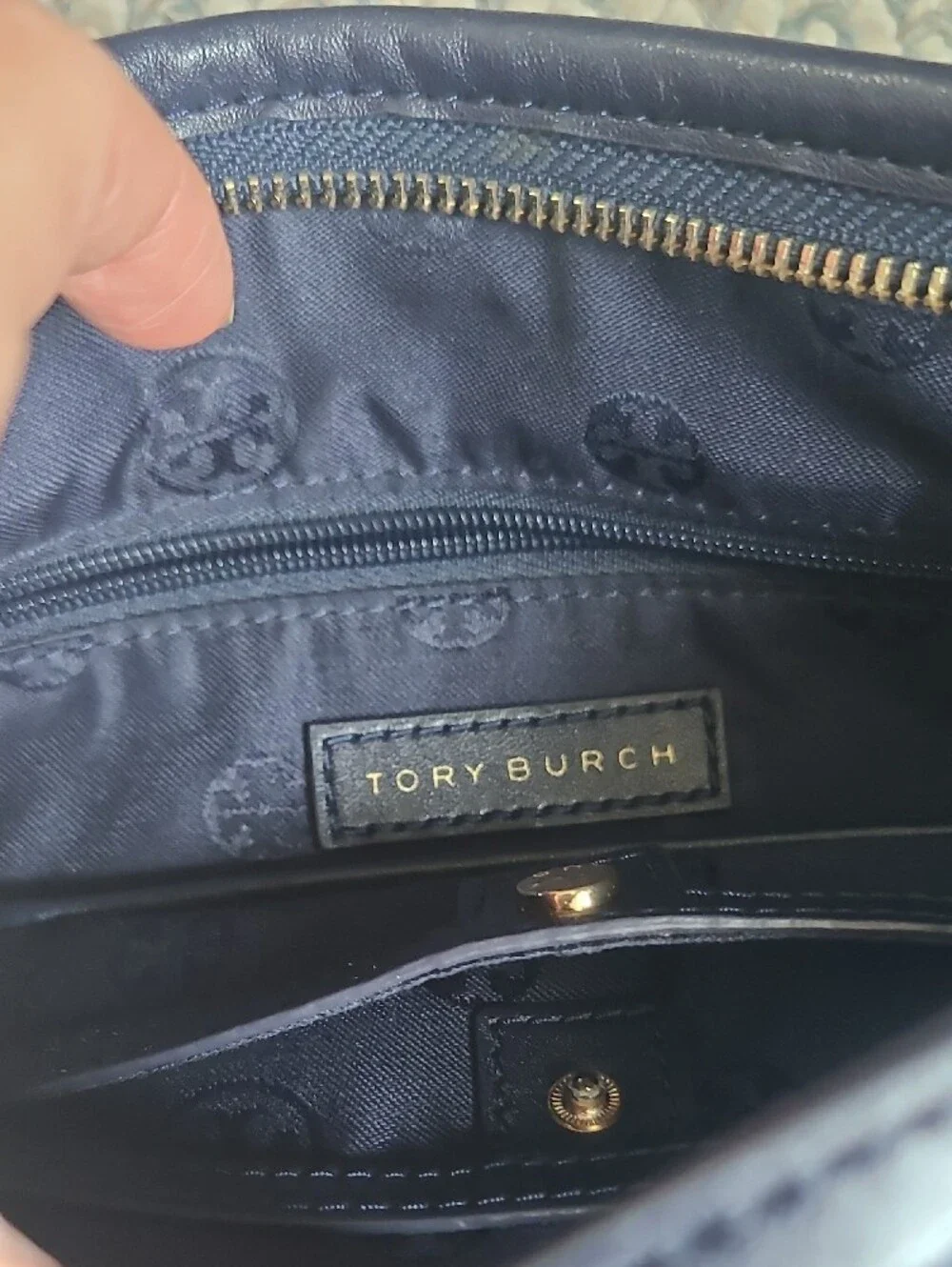 Tory Burch Navy Crossbody Nylon Bag with Gold Zip and Logo